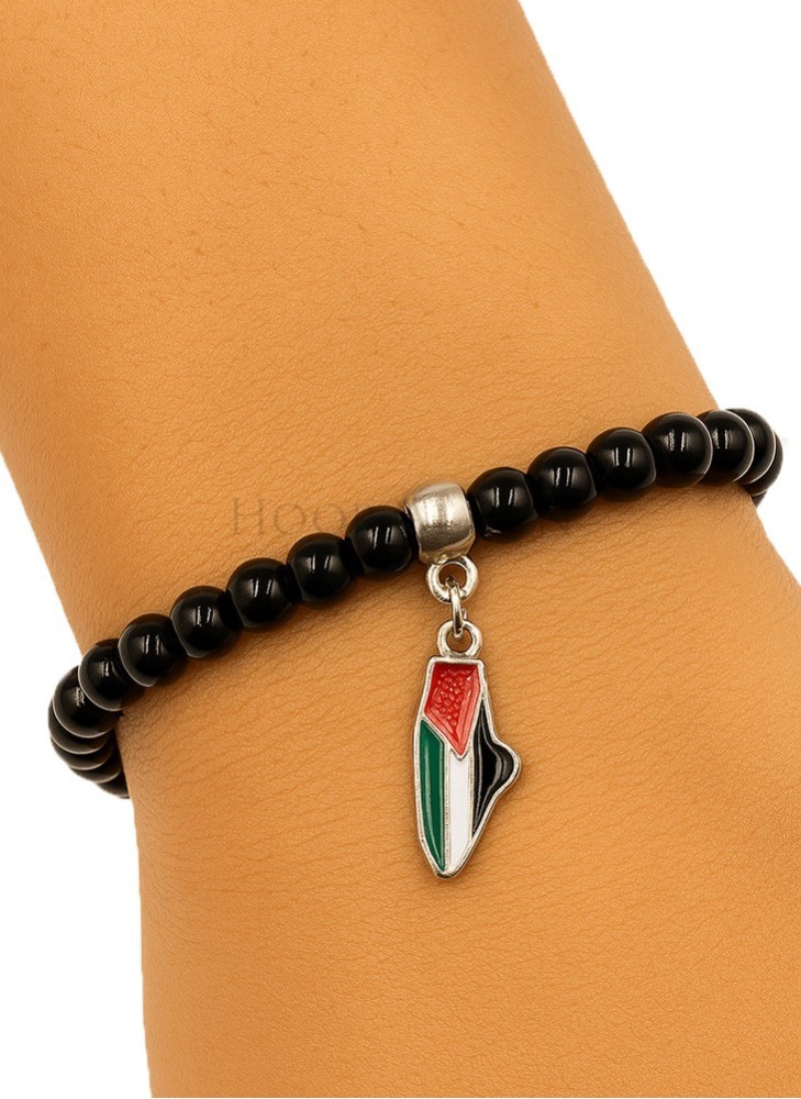 Armband mit schwarzen Perlen & Palestine Anhänger | Hoor Al Ayn