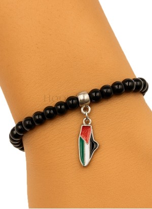 Armband mit schwarzen Perlen & Palestine Anhänger | Hoor Al Ayn