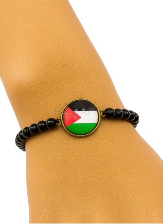 Palästina Armband mit schwarzen Perlen & Glaselement | Hoor Al Ayn
