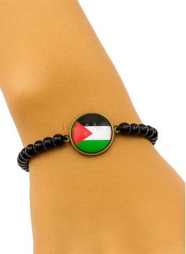 Palästina Armband mit schwarzen Perlen & Glaselement | Hoor Al Ayn