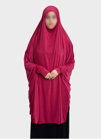 Langer Stretch Khimar mit Kinnabdeckung und Daumenarmstulpen – Hoor Al Ayn