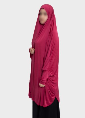 Langer Stretch Khimar mit Kinnabdeckung und Daumenarmstulpen – Hoor Al Ayn